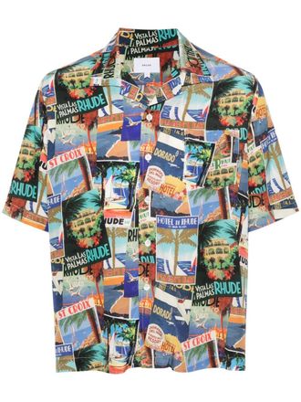 Rhude Camicia con stampa Postal Card - Blu