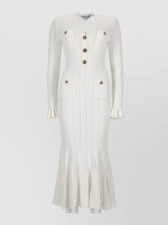 Self Portrait pointelle knit midi dress v neck