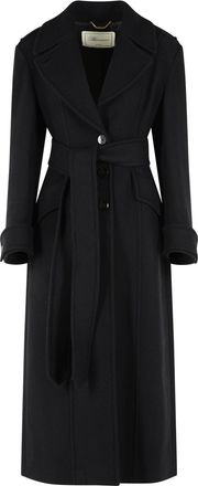 Blumarine Ankle-Length Black Wool Blend Coat With Matching Belt