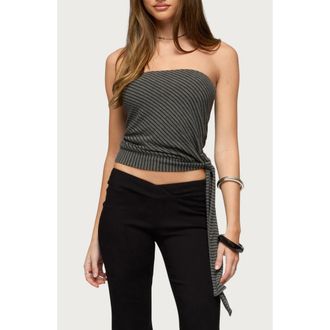 Edikted Margotte Stripe Strapless Top in Black-And-Gray at Nordstrom, Size X-Small