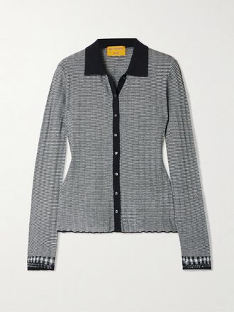 Guest In Residence Camicia In Misto Seta E Lino A Righe - Nero