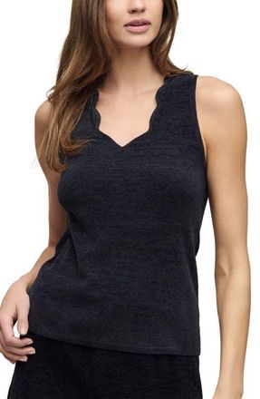 Barefoot Dreams CozyChic Ultra Lite Scallop Tank in Black at Nordstrom, Size X-Small
