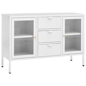 Berkfield Home Sideboard White 105x35x70 cm Steel & Tempered Glass | Size: 105 x 35 x 70 cm