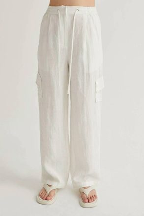 Crescent Womens Julez Linen Cargo Trouser In White