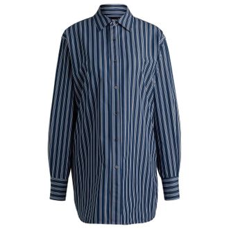 HUGO BOSS Womens Collared Neck Long Sleeve Regular Fit Shirt in Bright Blue - Size 10 UK