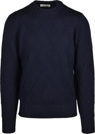 FILIPPO DE LAURENTIIS Maglione Intrecciato Girocollo - Heren - Ronde hals truien - Blauw - 2XL - Wol - Truien & Vesten