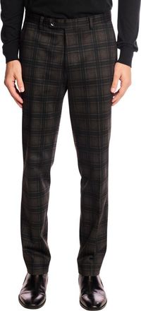Paisley & Gray Downing Slim Fit Flat Front Check Dress Pants in Green Charcoal Plaid at Nordstrom Rack, Size 36 X 32
