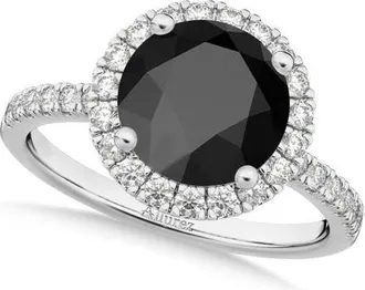 Allurez Halo Onyx & Diamond Engagement Ring 14K in 2.90Ct/white Gold at Nordstrom, Size 7.5