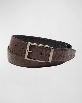 Ferragamo Mens Double Adjustable Square-Buckle Leather Belt