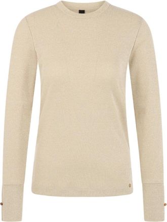 Marc Cain Slim-fit Lurex Long-sleeved Top - Dames - Ronde hals truien - Beige - M - Wol - Truien & Vesten