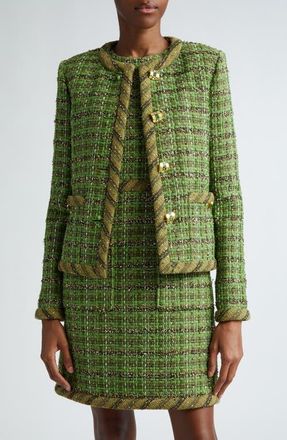 St. John Metallic Eyelash Tweed Jacket in Cyms Cypress/moss Multi at Nordstrom, Size 16