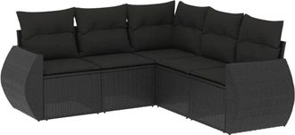 vidaXL Set De Muebles De Jard&iacute;n 5 Pzas Y Cojines Rat&aacute;n Sint&eacute;tico Negro Vidaxl