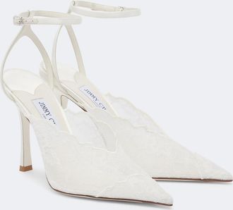 Jimmy Choo London Bridal Faiz lace and leather pumps