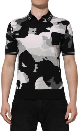 Dolce & Gabbana Mens Camouflage Silk-Blend Polo Multicolor Nylon