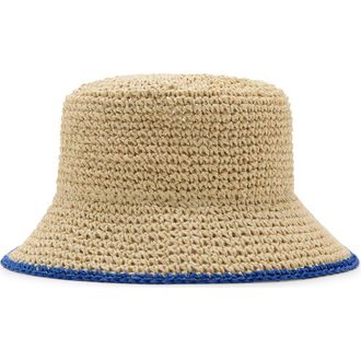 Mango Straw Bucket Hat in Blue at Nordstrom
