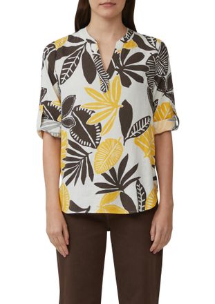 s.Oliver Druckbluse S.OLIVER, Damen, Gr. 34, bunt (braun gelb), Web, Obermaterial: 52% Leinen, 48% Viskose, bedruckt, gebl&uuml;mt, bequem h&uuml;ftbedeckend, Rundhals, 