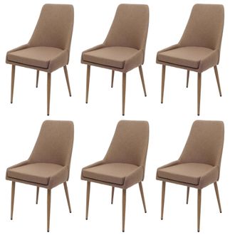Hhg Hhg - Lote De 6 Silla De Comedor 069, Silla De Cocina Silla Tapizada, Tela/textil (280g/m&sup2;) Metal, Marr&oacute;n