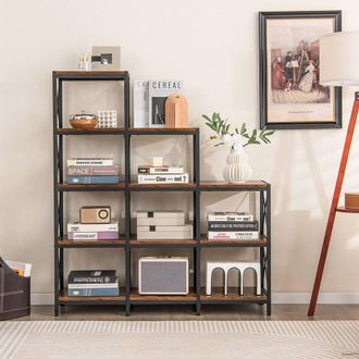 Costway Costway 5-Tier Bookshelf 9 Cubes Bookcase with Carbon Steel Frame in Brown