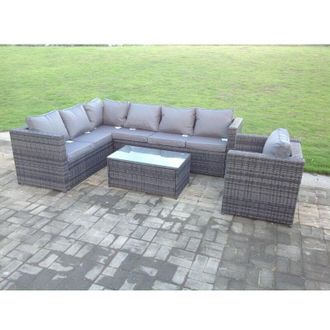 Fimous Fimous Dark Grey Mixed PE Rattan Corner Sofa Set Outdoor Garden Furniture Oblong Coffee Table Chair