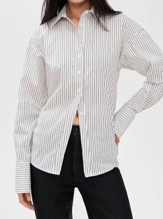 Good American Poplin Tie Back Shirt In Black/white