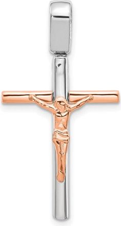 Diamond2Deal 14k Two-tone Gold Rose and White Gold Crucifix Pendant