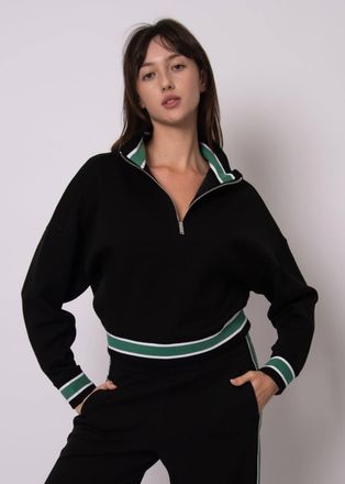RD Style Marilyn Stripe Half Zip Pullover Top In Black