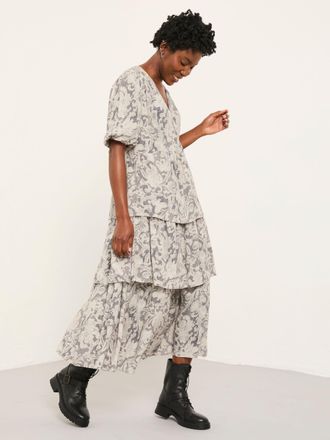 Fat Face FatFace Milly Charcoal Grey Decorative Floral Petite Midi Dress