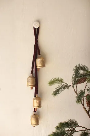 Kalalou Jingle Bell Cluster with Maroon Velvet Ribbon