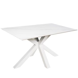 Koketto Home Mesa comedor porcel&aacute;nica 160 cm patas blancas tapa blanca
