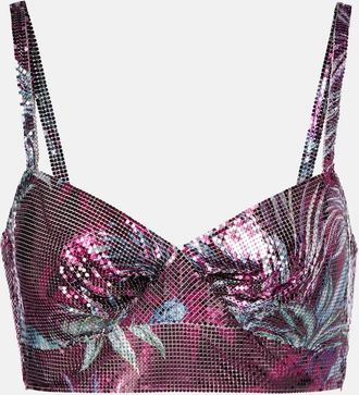 Paco Rabanne Crop top de de malla met&aacute;lica floral