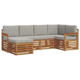 vidaXL Conjunto De Sof&aacute; Seccional Con Coj&iacute;n 6 Pcs Gris Natural Y Claro Vidaxl
