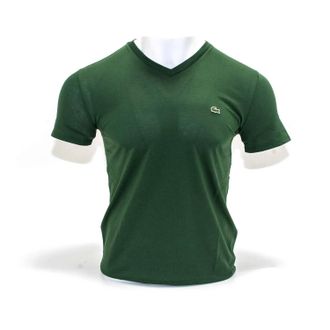 Lacoste Mens Standard Short Sleeve Pima V-Neck Tee In Green