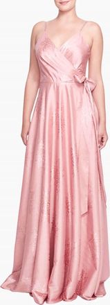 Marchesa Matera Wrap Floral Gown In Rose