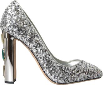 Dolce & Gabbana Zilveren Paillet Kristal Hakken Pumps - Dames - Pumps - Grijs - 39 EU - Leer - Schoenen