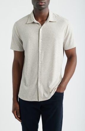 Robert Barakett Anton Knit Button-Up Polo in Moonstone at Nordstrom, Size Xx-Large