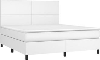 vidaXL Vidaxl - Cama Box Spring Colch&oacute;n Y Led Cuero Sint&eacute;tico Blanco 160x200 Cm