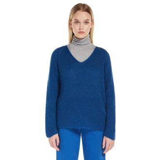 Max Mara V-neck Knitwear, female, Blue, Size: L V-neck Knitwear