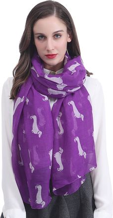 Lina & Lily Dachshund Sausage Dog Print Womens Scarf Shawl Wrap Lightweight (Violet)