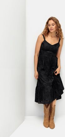 Lascana Midikleid LASCANA, Damen, Gr. 34, N-Gr, schwarz, Web, Obermaterial: 100% Baumwolle. Futter: 100% Baumwolle, unifarben, figurumspielend ca. Mitte Wade,