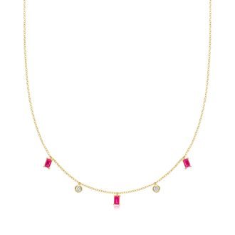 RS Pure by Ross-Simons Lab-Grown Ruby and. Lab-Grown Diamond Station Necklace in 18kt Gold Vermeil