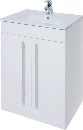 Clifton White 2 Door Floor Bathroom Standing Unit with Ceramic Basin 60cm Wide