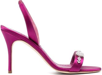 Manolo Blahnik 90mm Lamisan slingback sandals - women - Satin/Leather/Leather - 35 - Pink