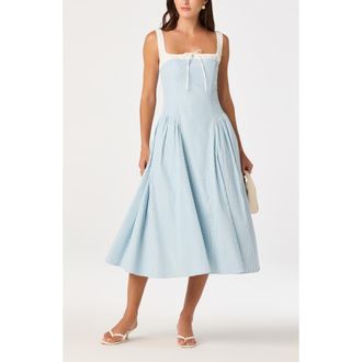 ASTR the Label Hazel Ticking Stripe Midi Dress in Blue Stripe at Nordstrom, Size X-Small