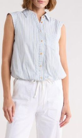 Democracy Cap Sleeve Bubble Hem Cotton Seersucker Top in Chambray Blue Multi at Nordstrom Rack, Size X-Large