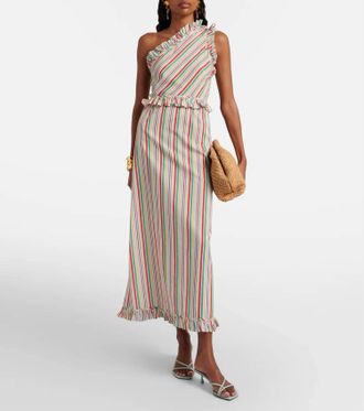 Rixo Arabelle Midi Dress In Maxime Stripe Ivory