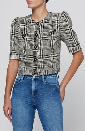 L'agence Allegra Glen Plaid Short Sleeve Cropped Jacket in Black/white Glen Plaid at Nordstrom, Size 14