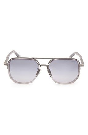 Ermenegildo Zegna 56mm Navigator Polarized Sunglasses in Shiny Transparent Grey at Nordstrom