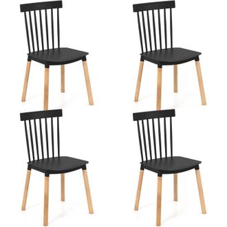Costway Costway - Set 4 Sedie da Pranzo Windsor 51,5 x 48 x 83 cm, Sedie da Cucina Moderno con Schienale a Spindle e Sedili Curvati, Gambe in Faggio e Punte