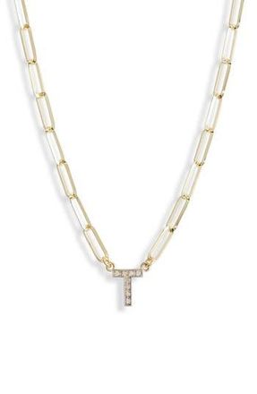 Meshmerise Diamond Initial Charm Paper Clip Chain Necklace in Yellow-T at Nordstrom Rack
