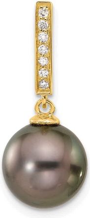 Diamond2Deal 14k Yellow Gold 10mm Black Tahitian Saltwater Cultured Pearl Diamond Chain Slide
